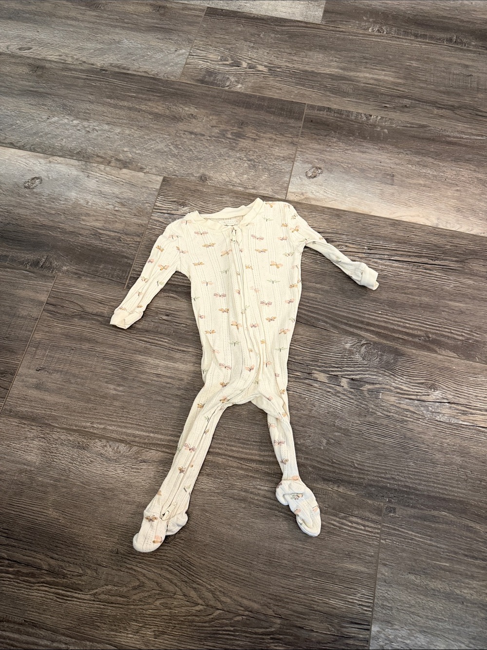 Baby Mack Cream Baby Footed One-Piece Romper with Subtle Print